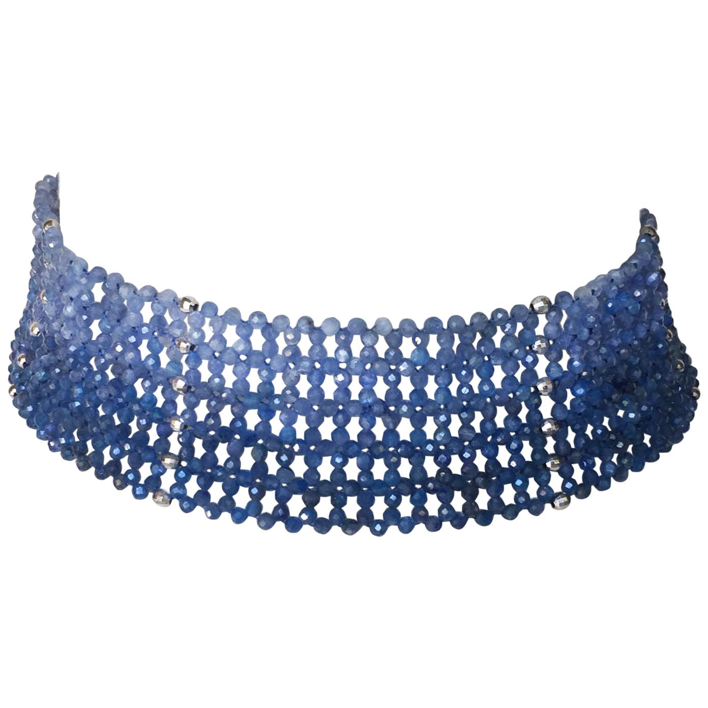 Woven Kyanite Beaded Choker with Sterling Silver Beads and Clasp