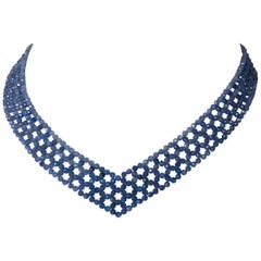 Marina J Woven Kyanite Bead "V" Shape Necklace with Sterling Silver Clasp