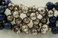Woven Lapis Lazuli and Hammered Sterling Silver Bead Choker Necklace