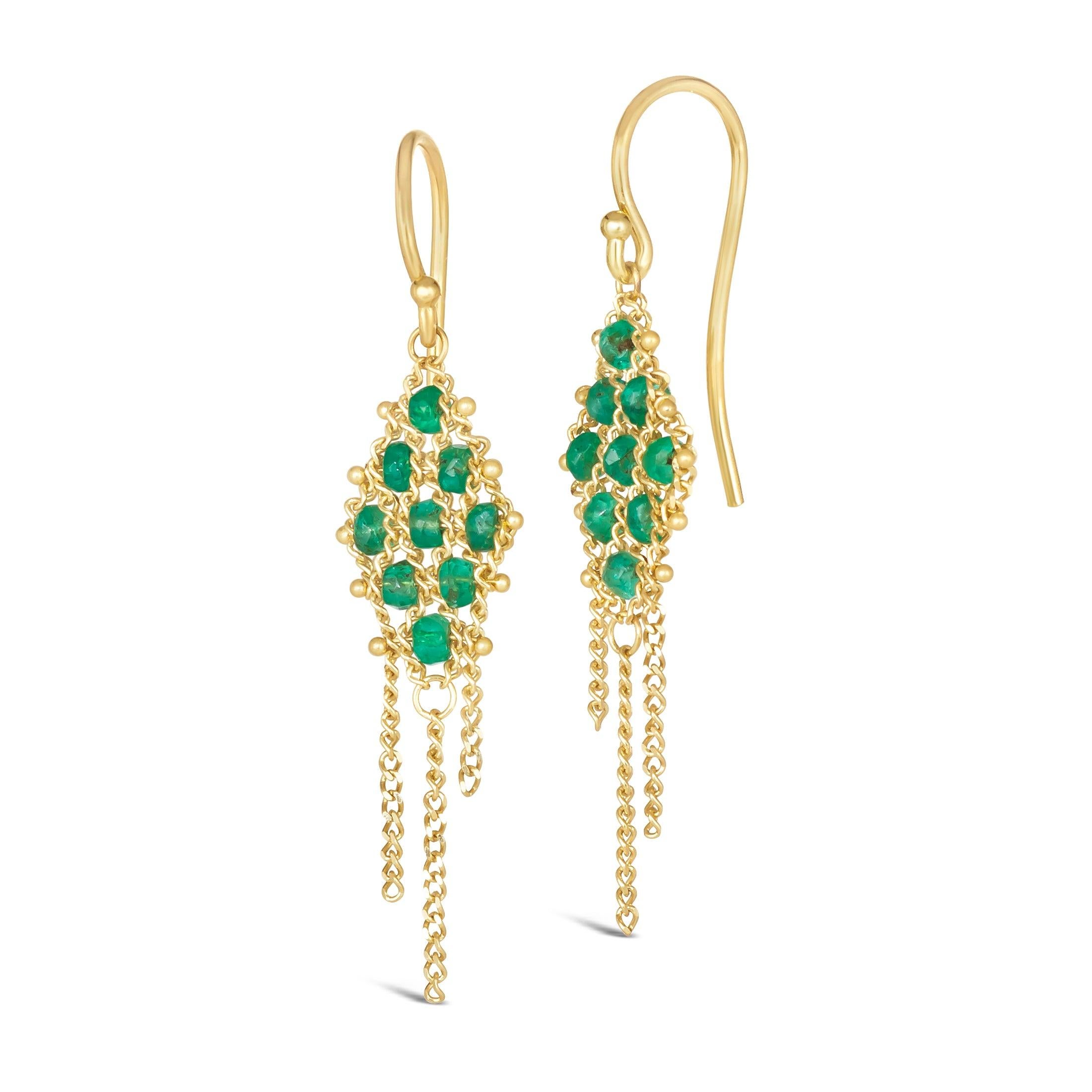 Woven Lattice Earrings in Emerald In New Condition For Sale In Chapel Hill, NC