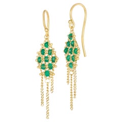 Used Woven Lattice Earrings in Emerald