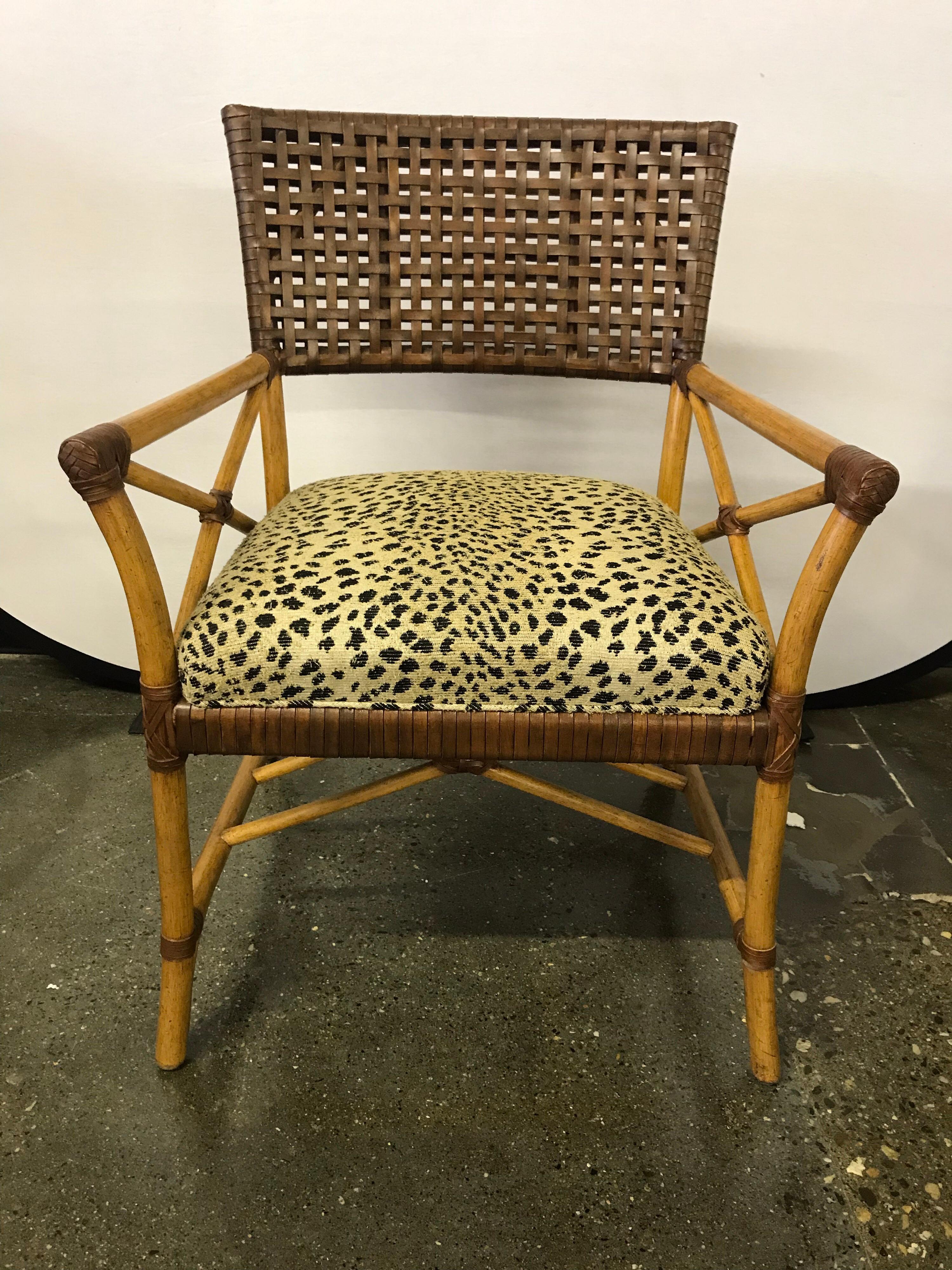 Woven Leather and Bamboo Dining Chairs with Round Wood Table 1
