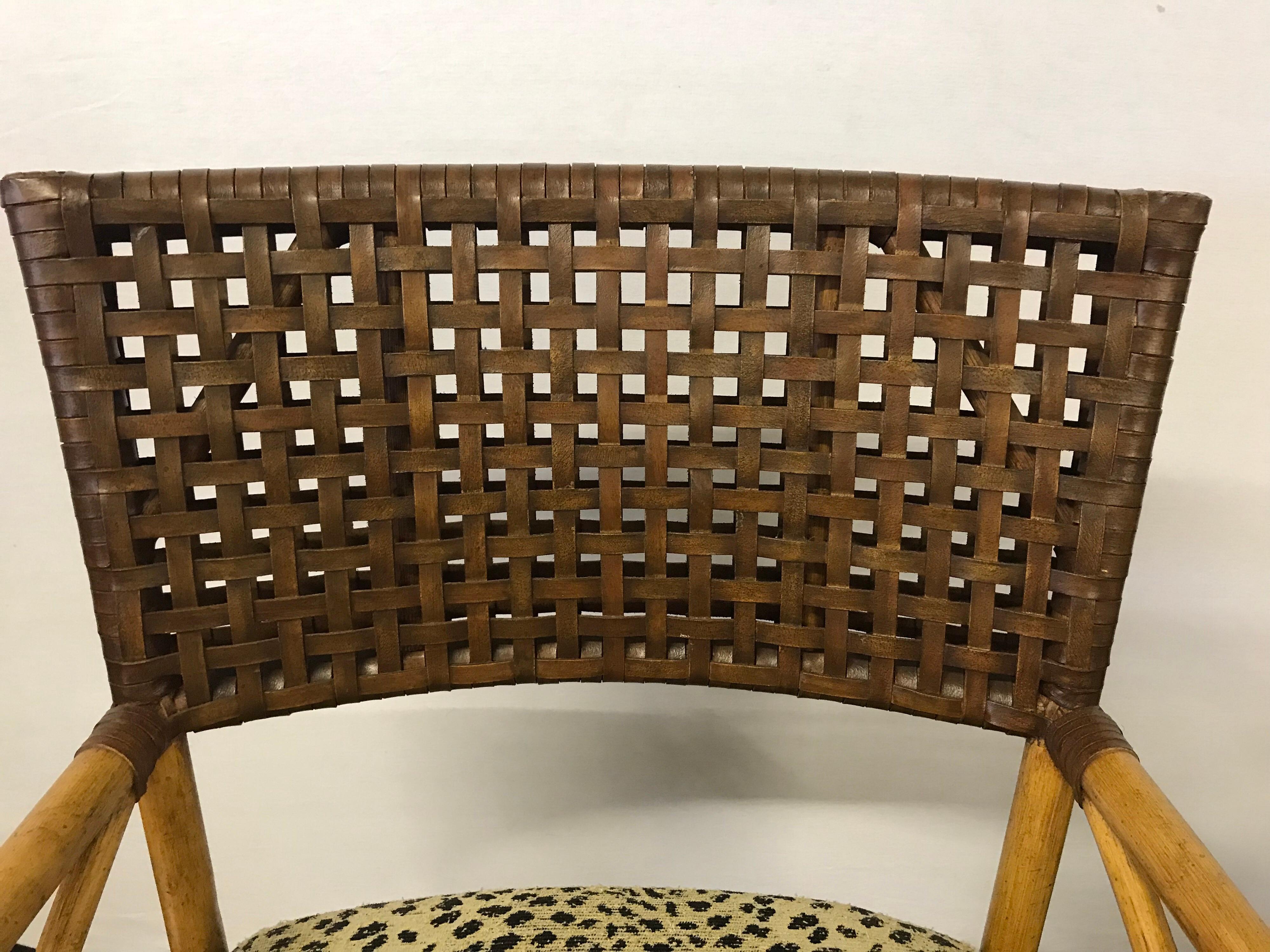 Woven Leather and Bamboo Dining Chairs with Round Wood Table 2