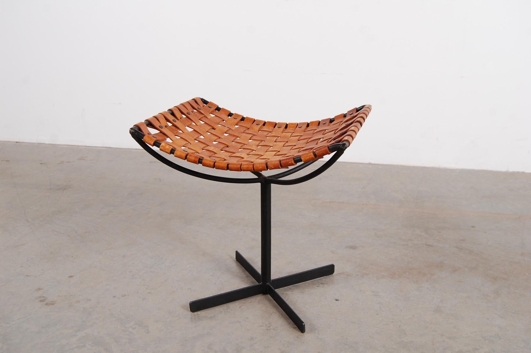 Steel Woven Leather and Iron Stool by Max Gottschalk