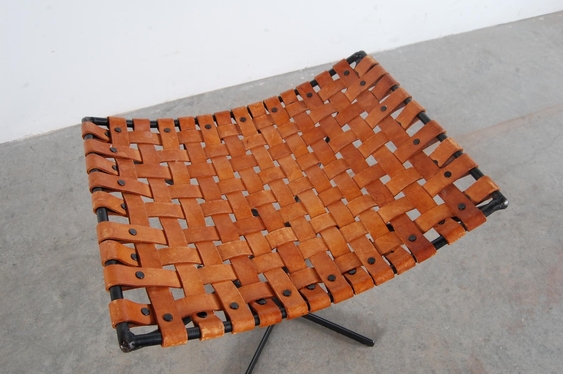 Woven Leather and Iron Stool by Max Gottschalk 1