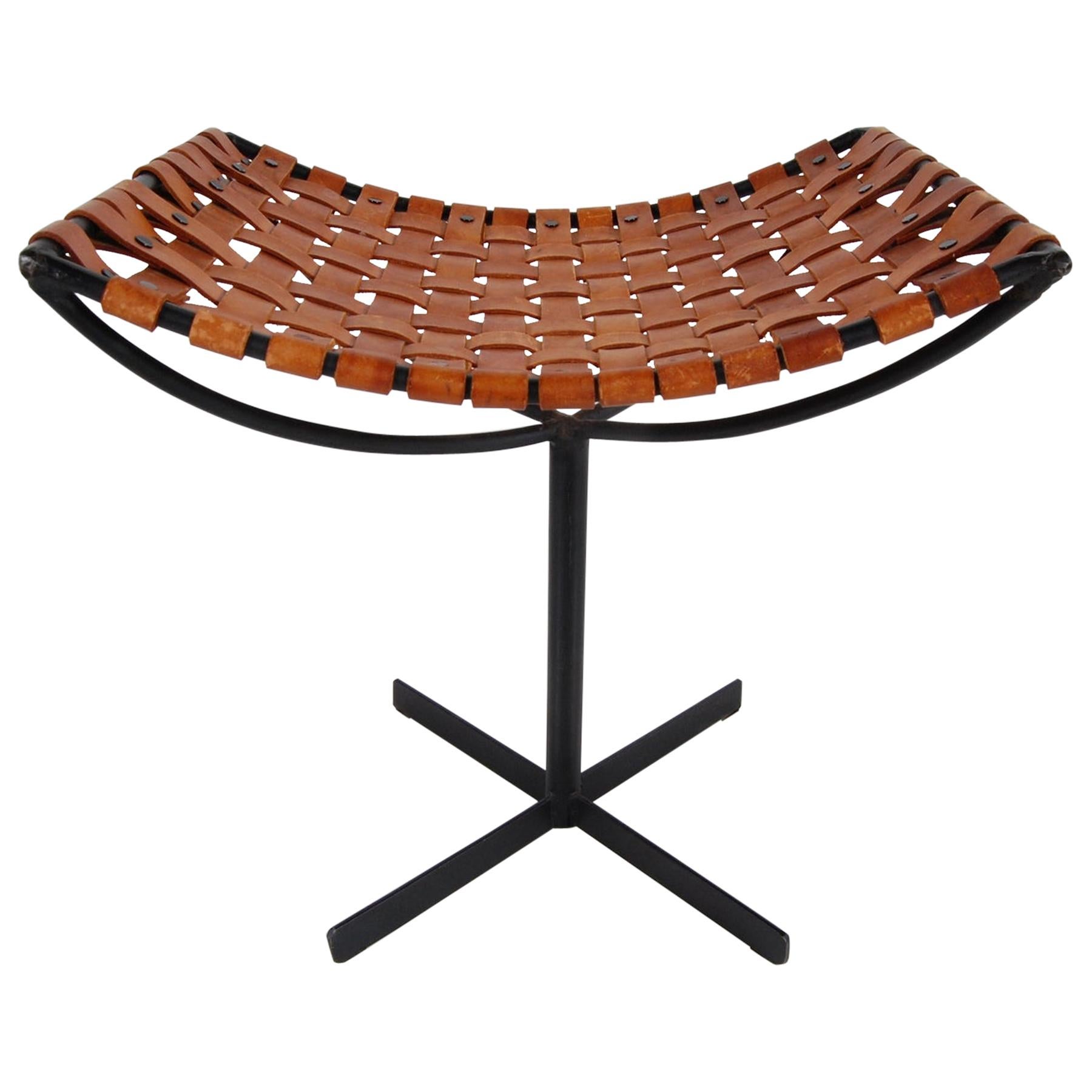 Woven Leather and Iron Stool by Max Gottschalk