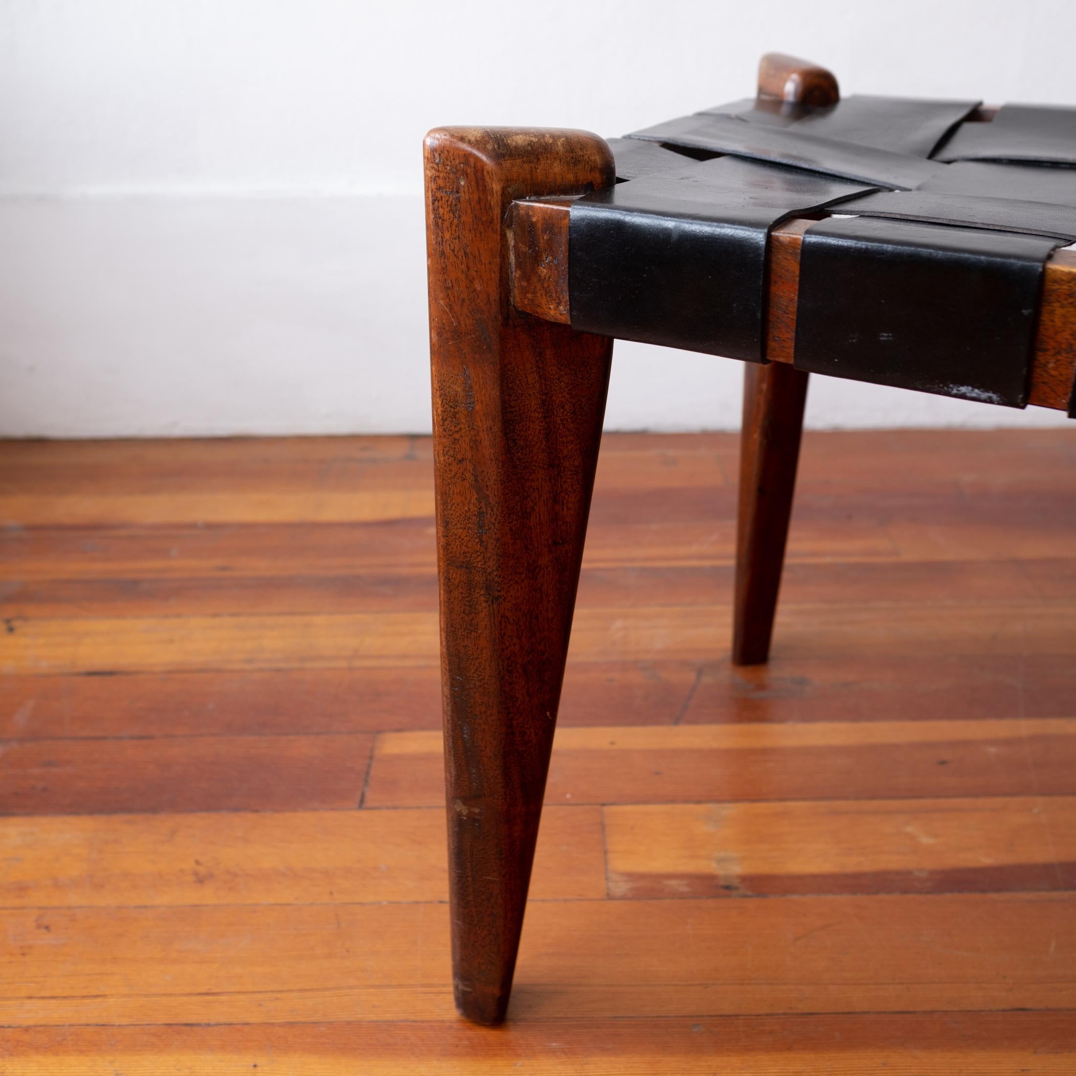 Woven Leather and Solid Teak Stool 1