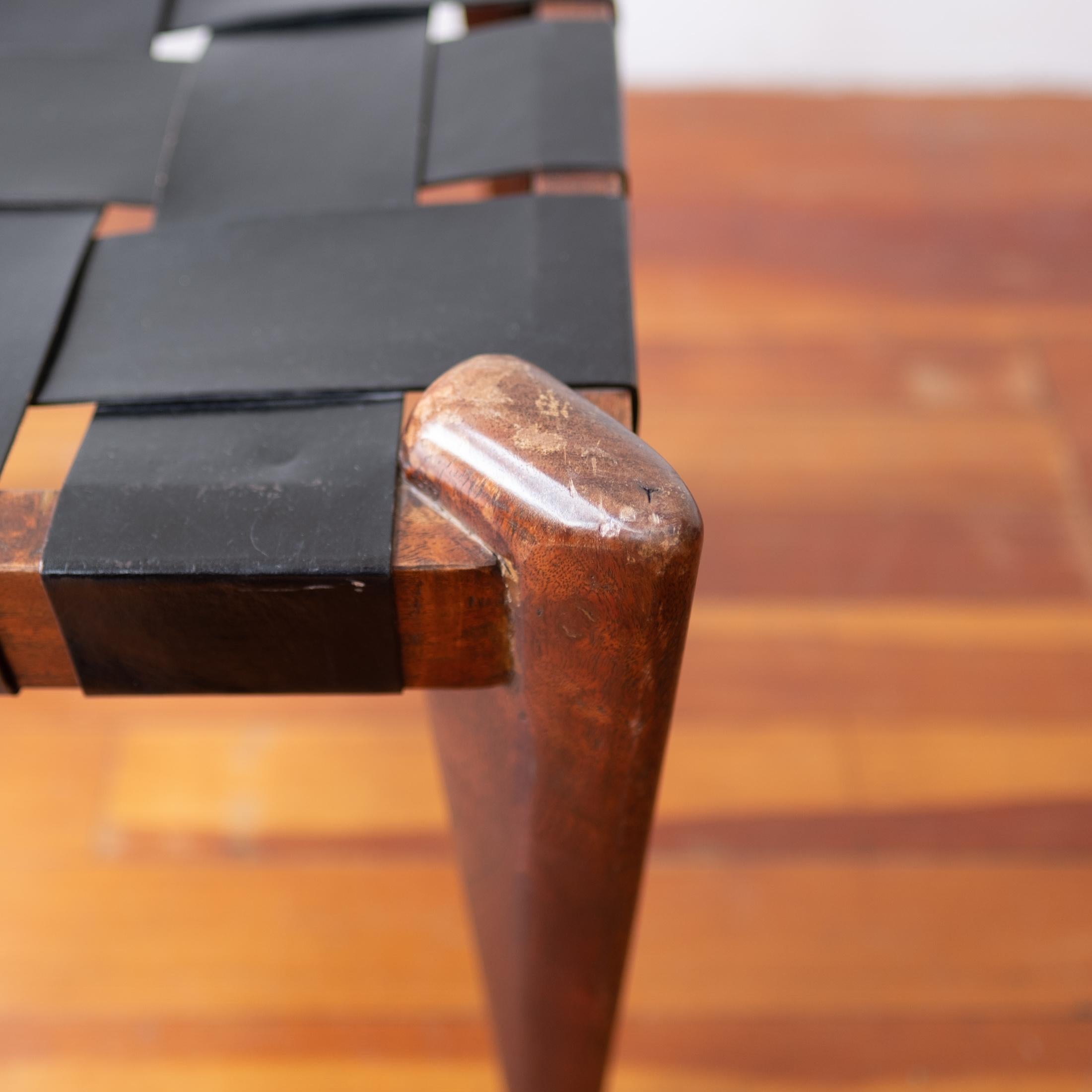 Woven Leather and Solid Teak Stool 3