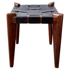 Woven Leather and Solid Teak Stool