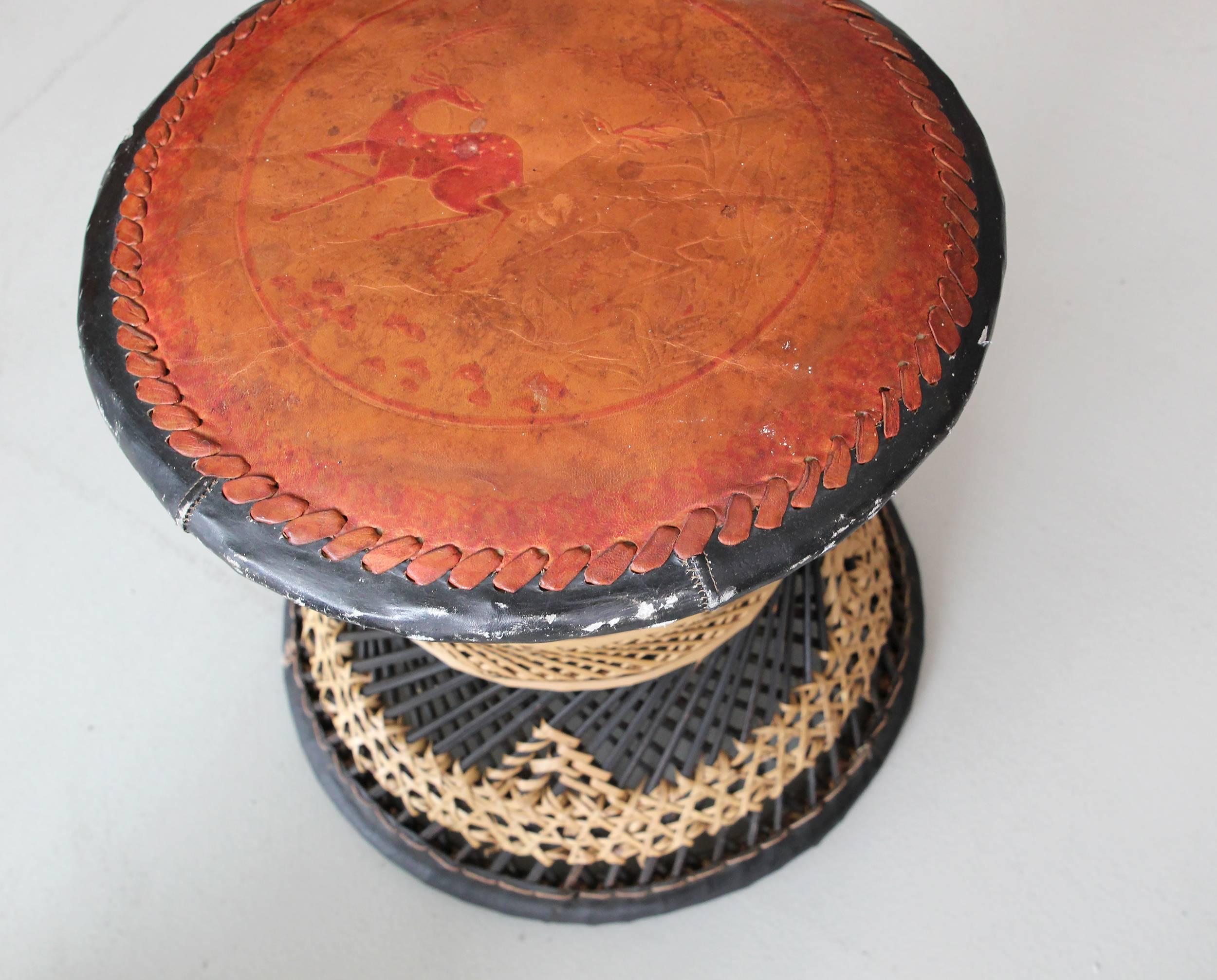 Woven Leather and Wicker Stools 5