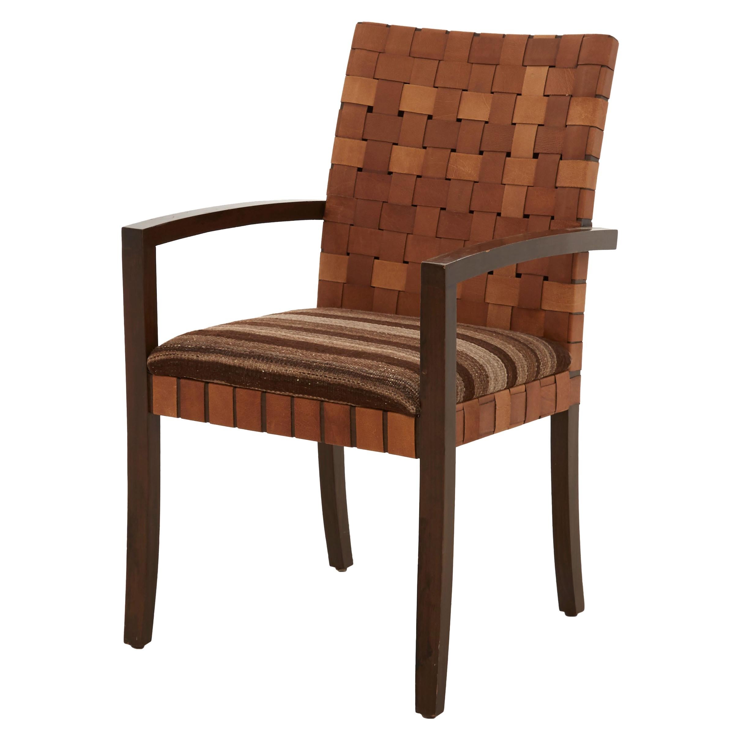 Woven Leather Back Dining Chair with Moroccan Rug Seat
