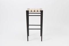 Woven Leather Bar Stool in Ebonized Ash and Cream Leather by Mel Smilow