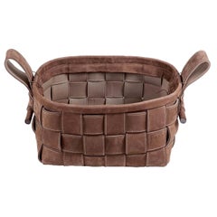 Woven Leather Basket Brown