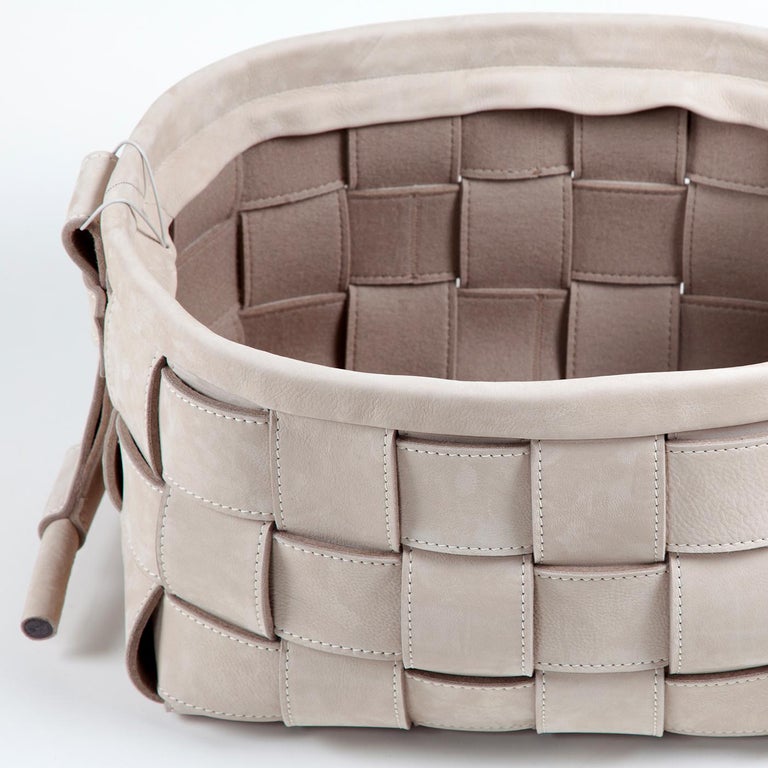 Woven Leather Basket Gray For Sale at 1stDibs leather woven basket