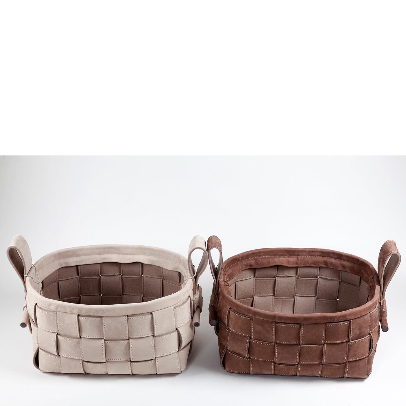 Modern Woven Leather Basket Gray