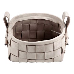 Woven Leather Basket Gray