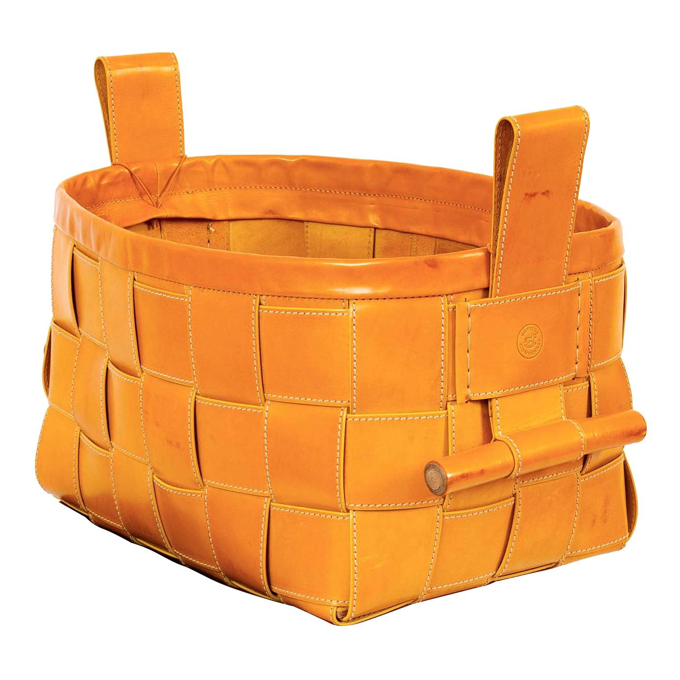 Woven Leather Basket Mustard Yellow