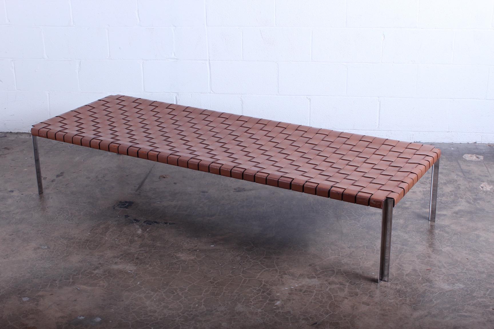 Woven Leather Bench by Estelle and Erwine Laverne In Good Condition In Dallas, TX