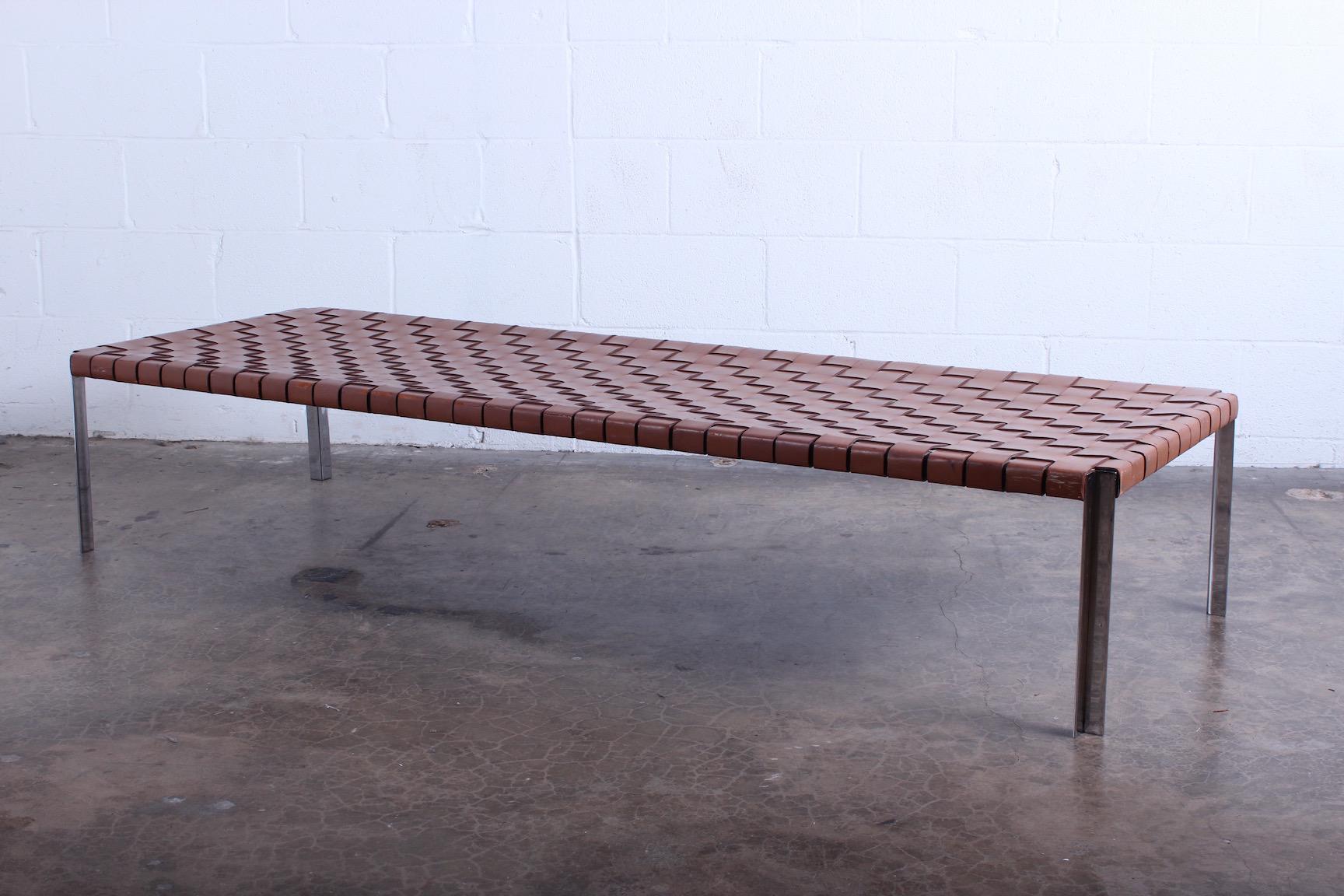 Mid-20th Century Woven Leather Bench by Estelle and Erwine Laverne