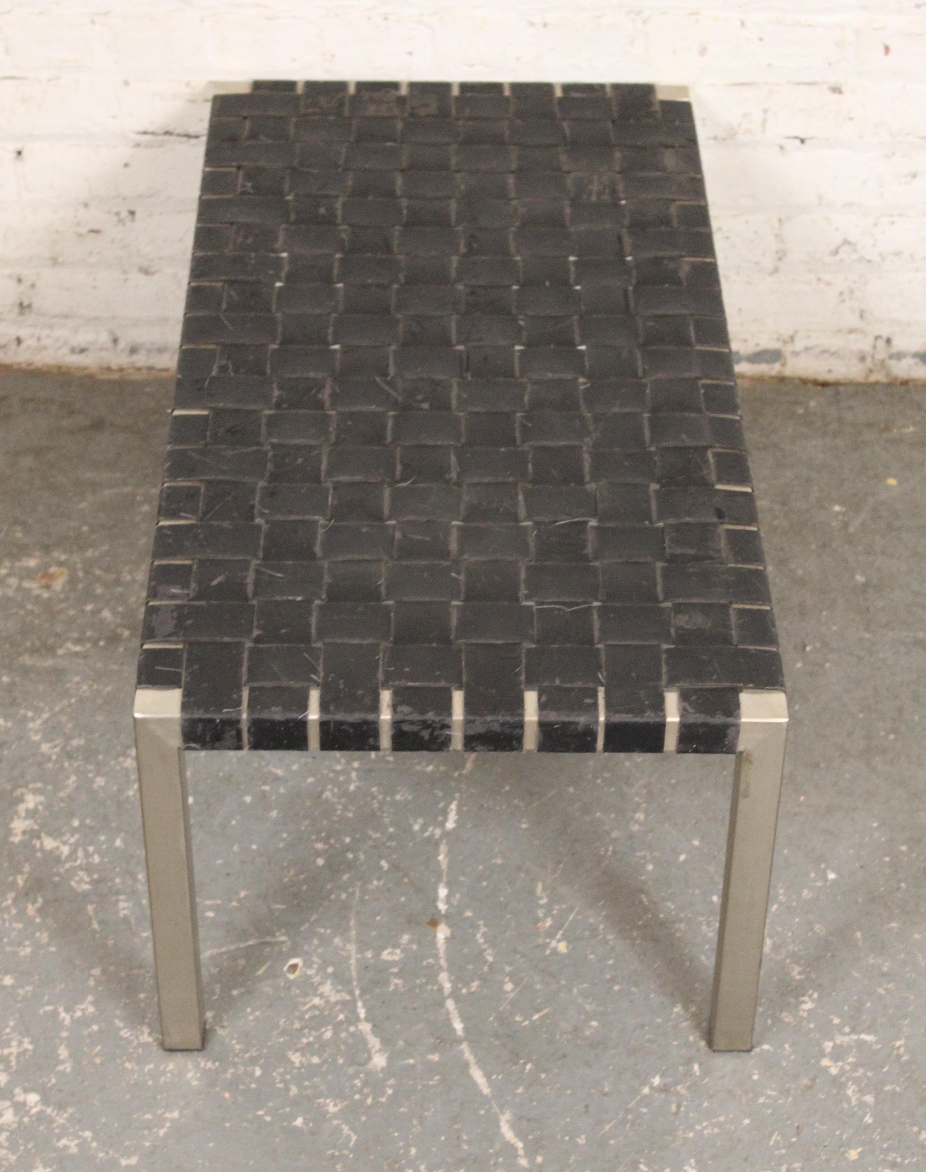 Woven Leather Bench In Fair Condition For Sale In Brooklyn, NY