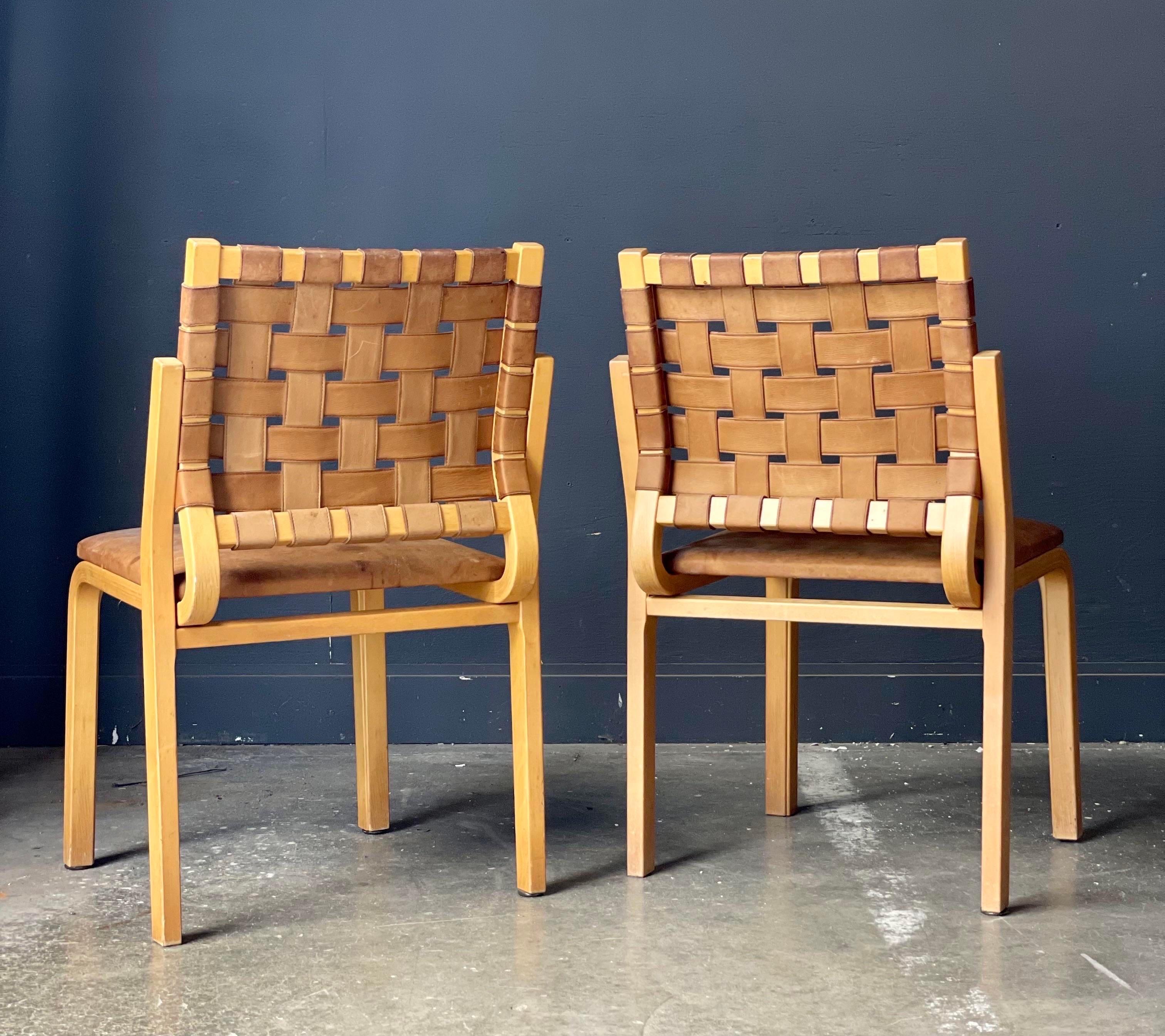Woven Leather Bentwood Chairs - a Pair In Good Condition For Sale In Hudson, NY