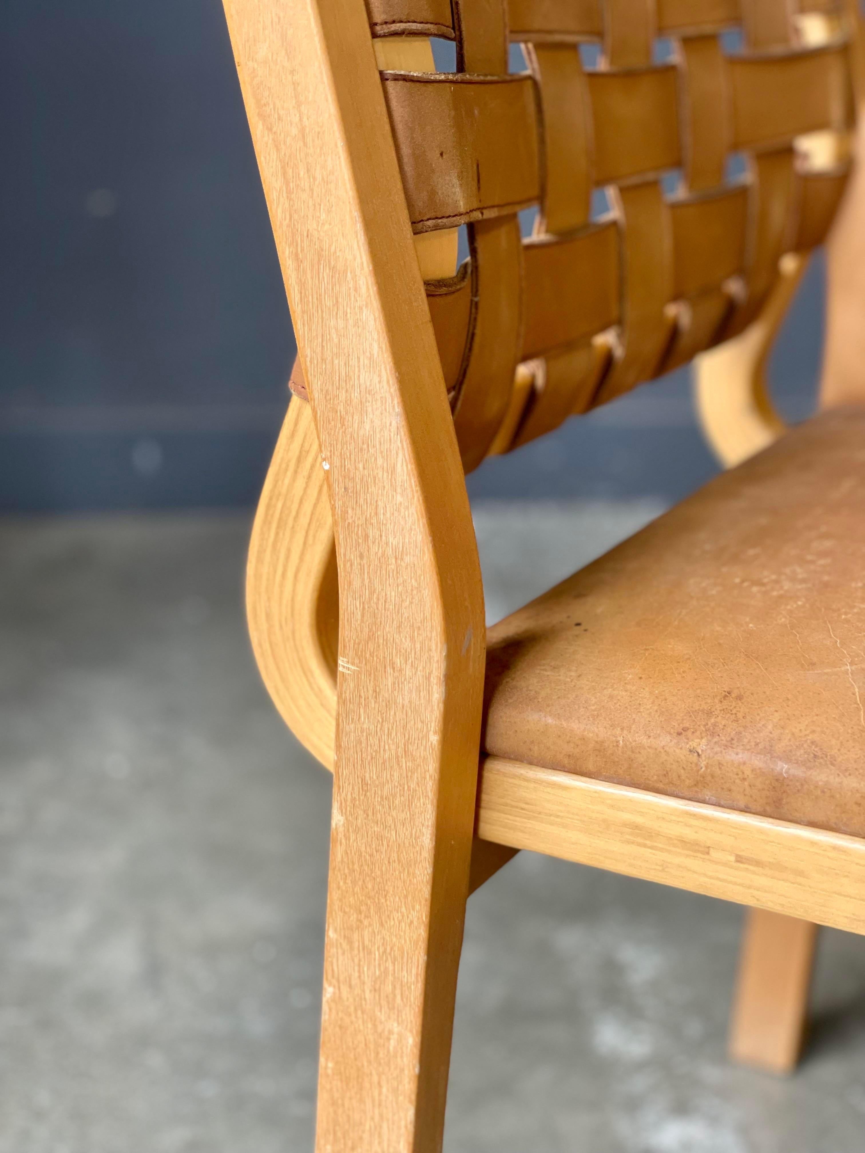 Woven Leather Bentwood Chairs - a Pair For Sale 1