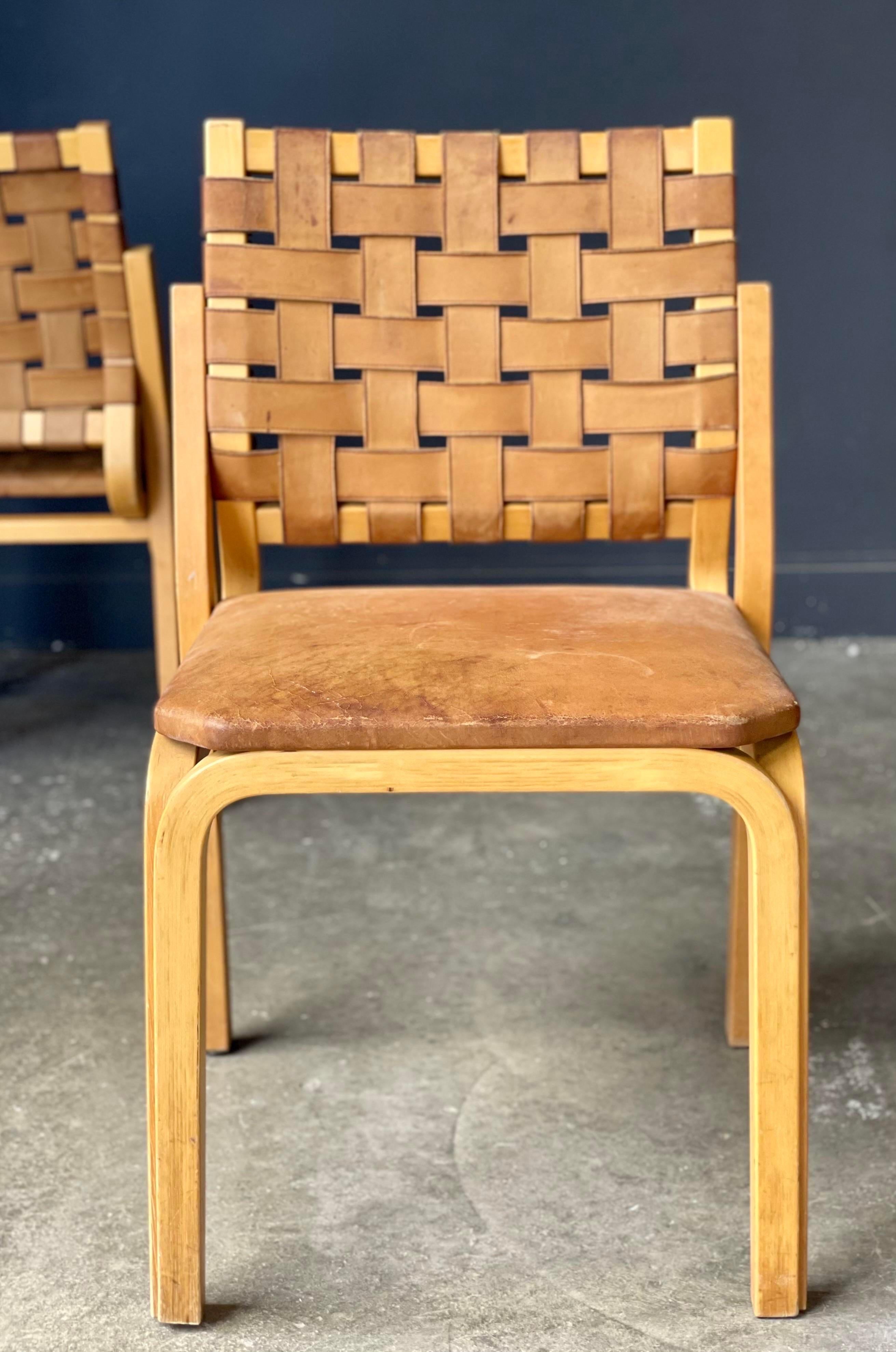 Woven Leather Bentwood Chairs - a Pair For Sale 2