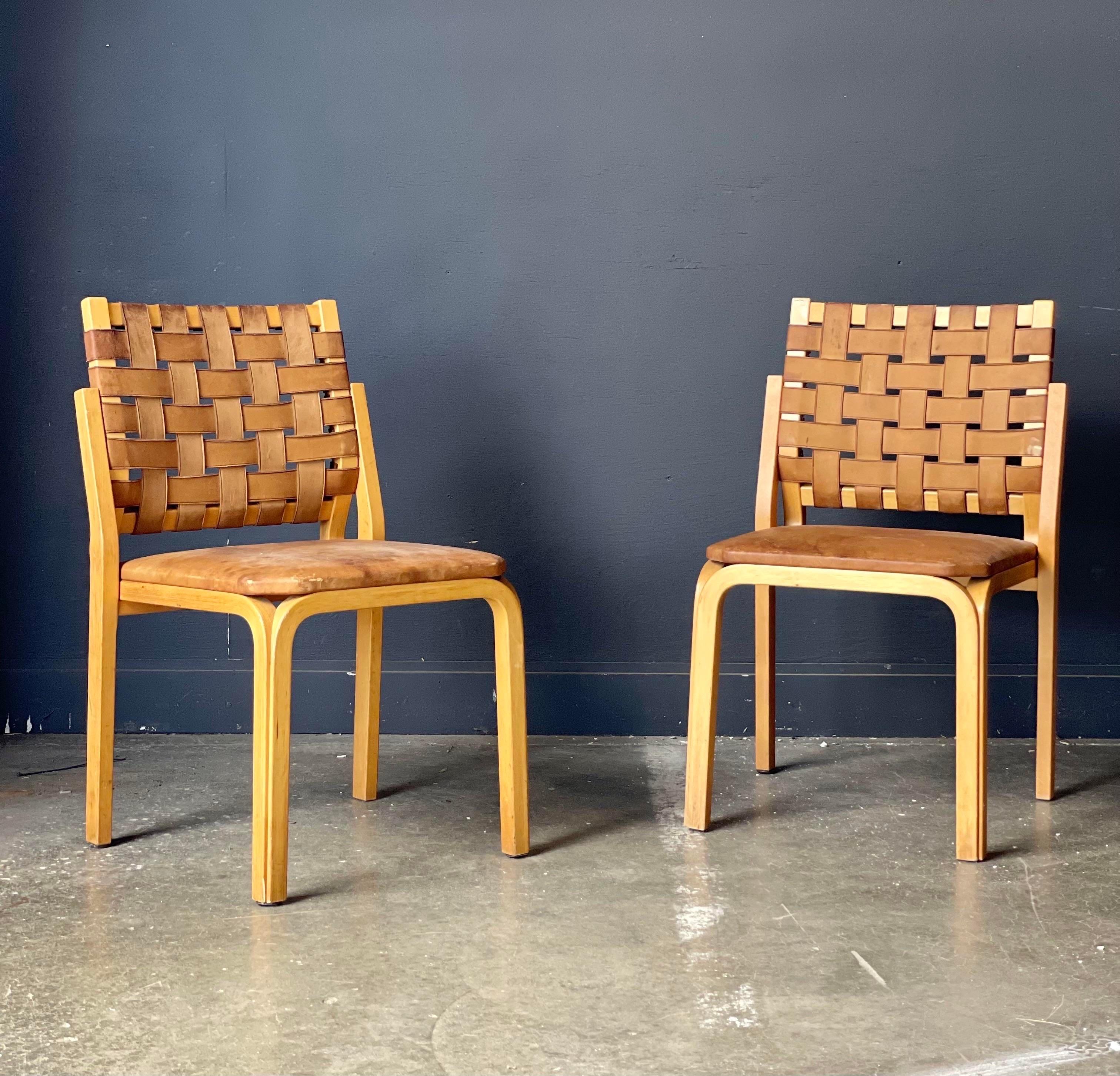 Woven Leather Bentwood Chairs - a Pair For Sale 4