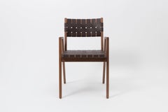 Woven Leather Dining Armchair with Brown Leather by Mel Smilow