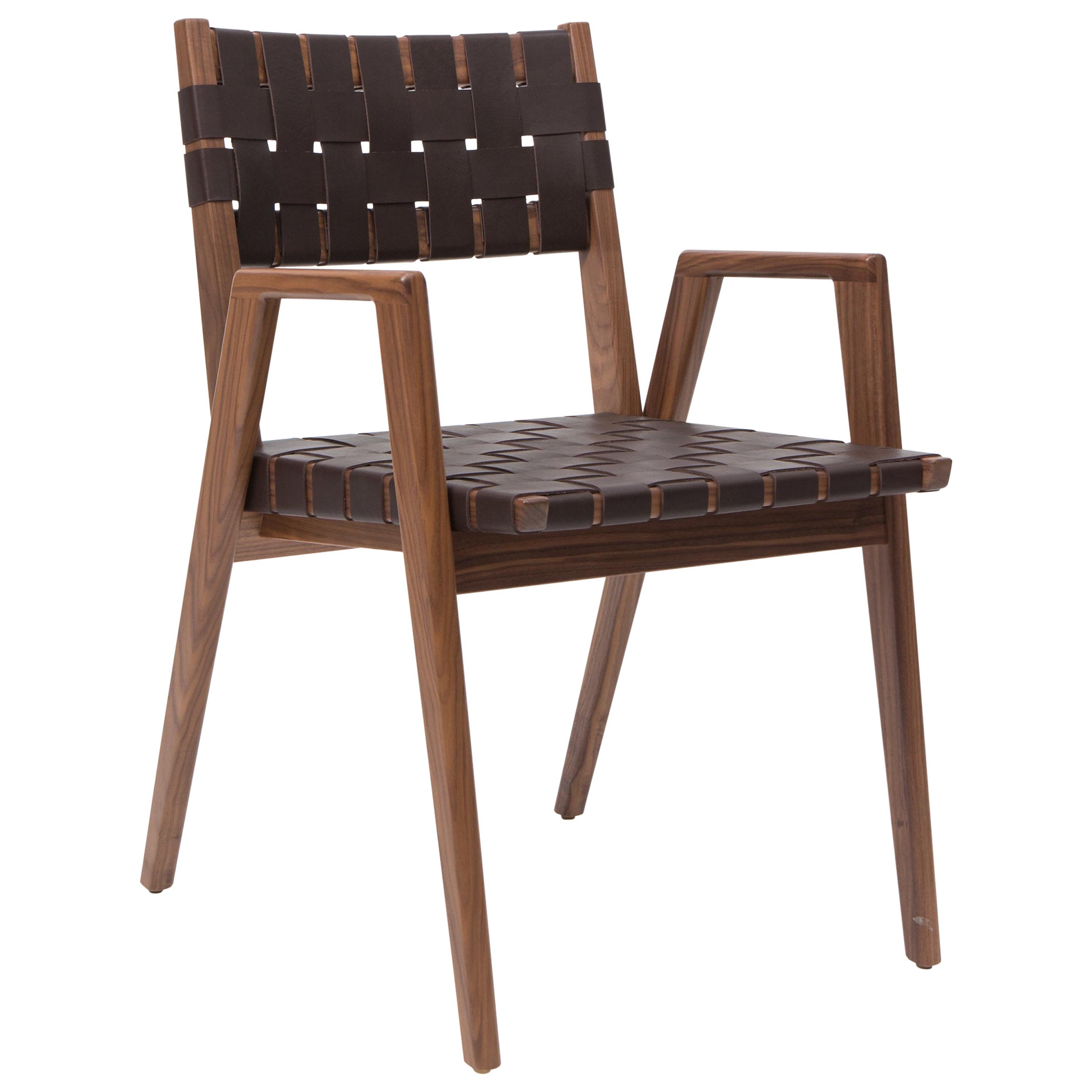Woven Leather Dining Armchair with Brown Leather by Mel Smilow