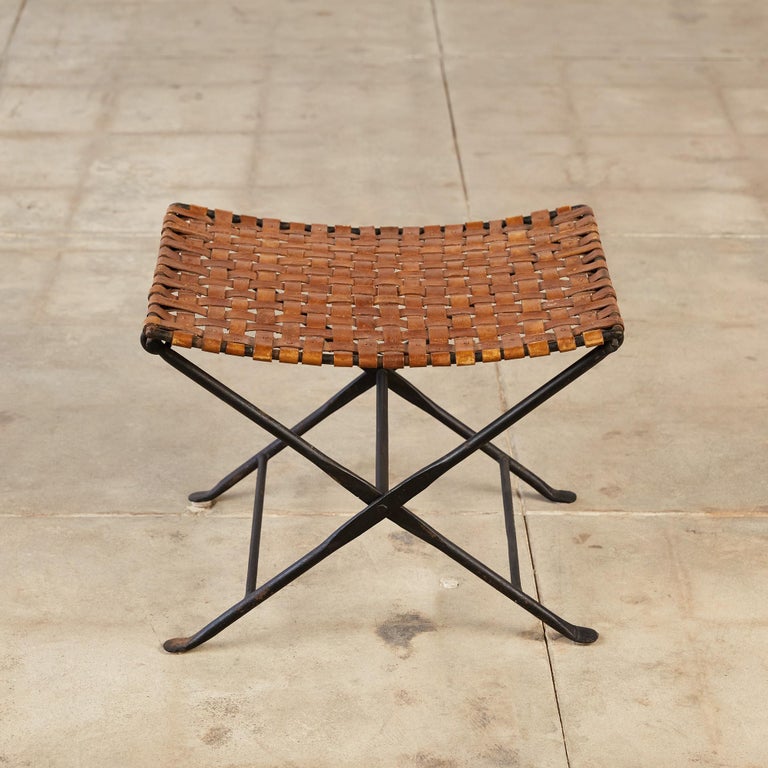 Woven Leather Folding Stool For Sale at 1stDibs