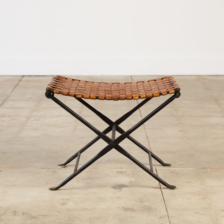Woven Leather Folding Stool at 1stDibs