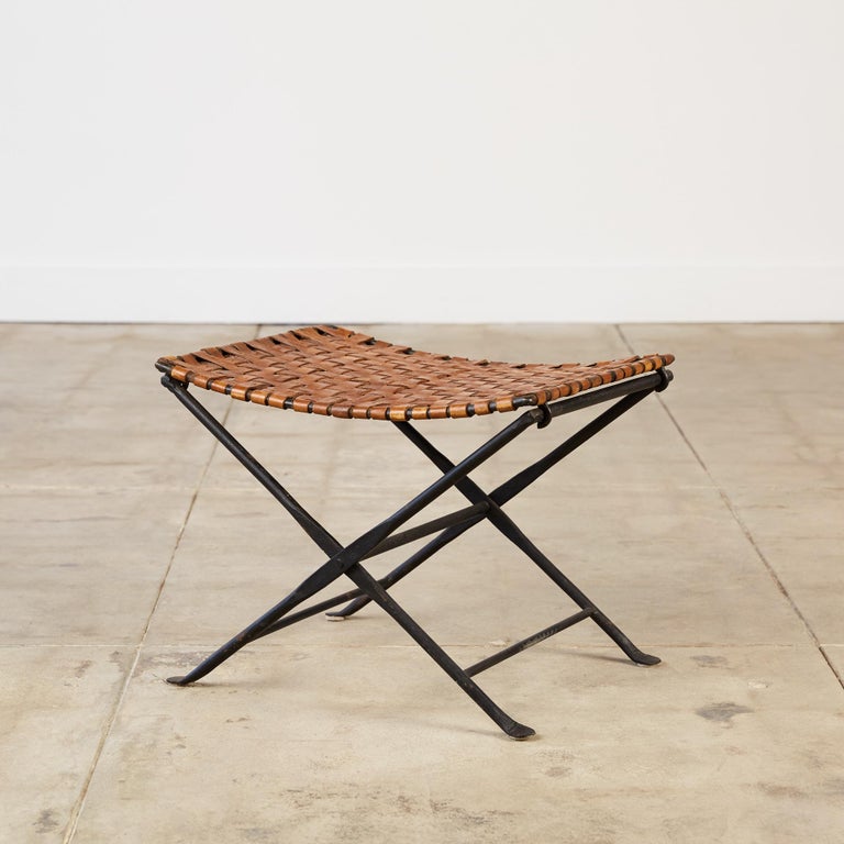 Woven Leather Folding Stool at 1stDibs