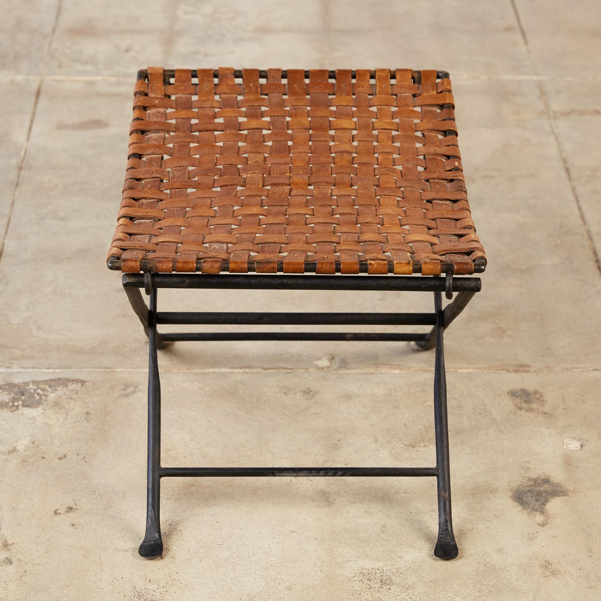 Modern Woven Leather Folding Stool