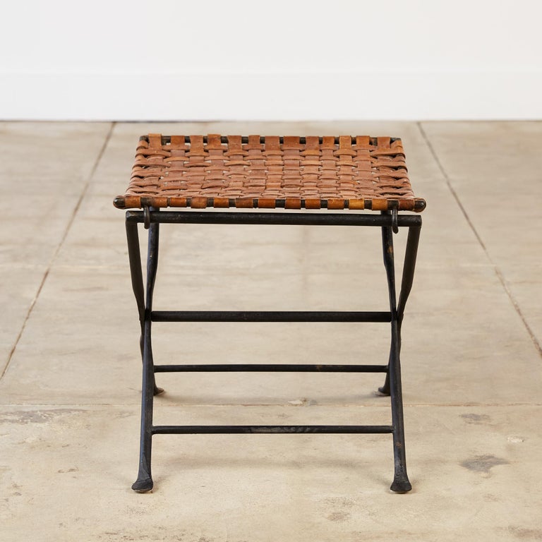 Woven Leather Folding Stool at 1stDibs