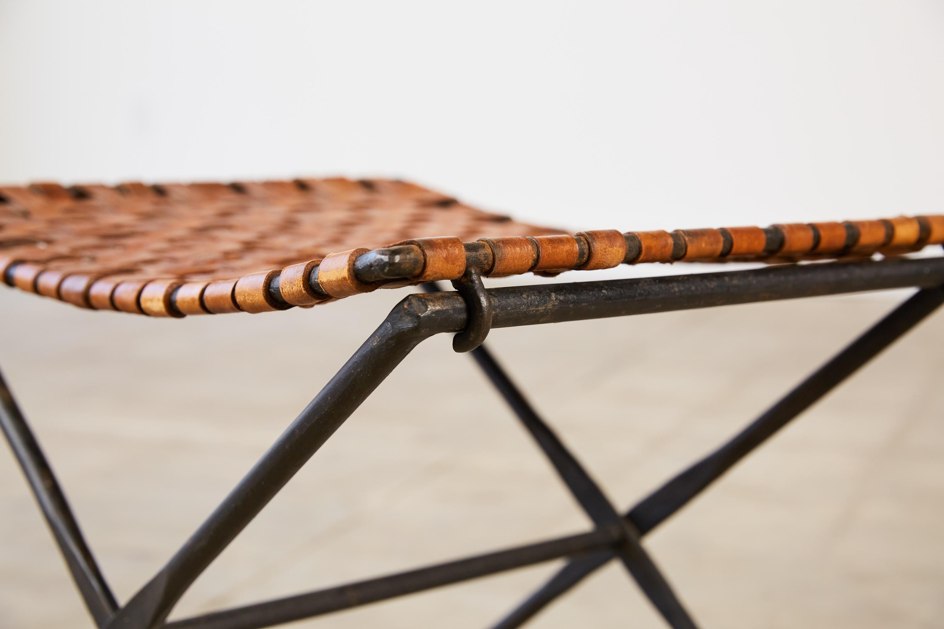 20th Century Woven Leather Folding Stool