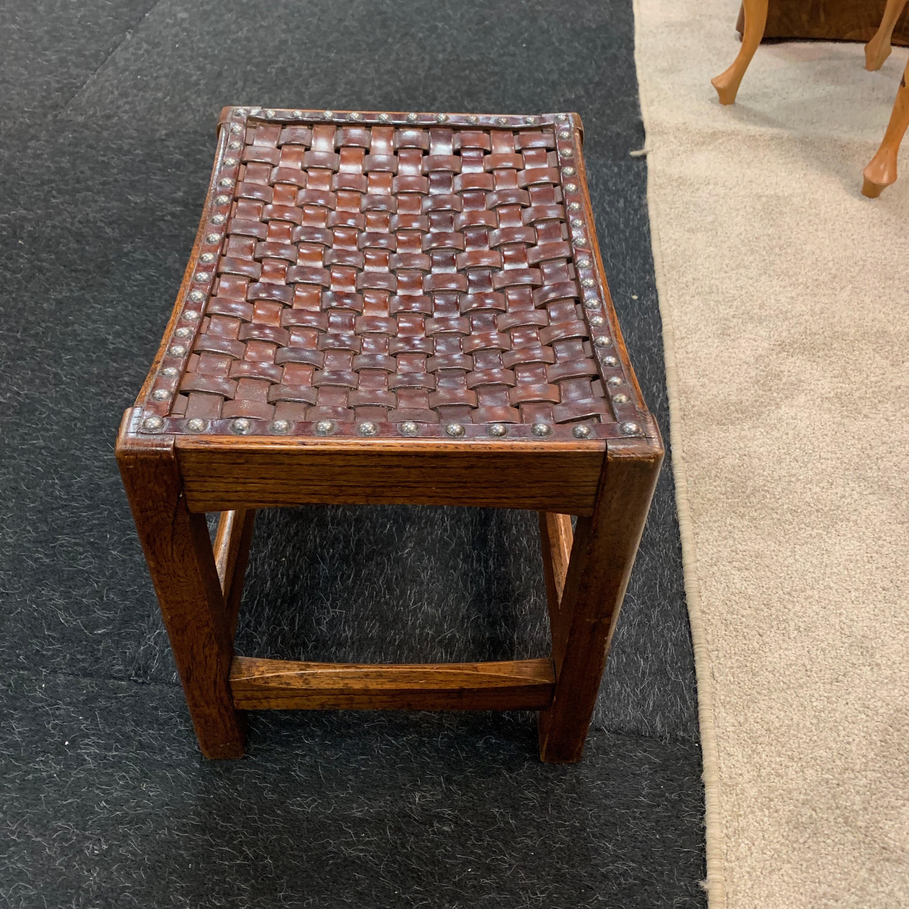 English Woven Leather Footstool, England, 19th Century