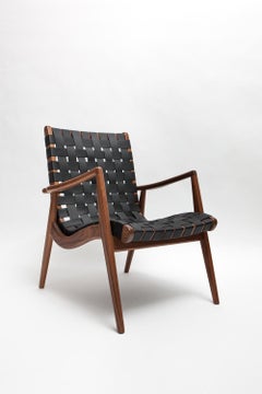 Woven Leather Lounge Chair with Black Leather by Mel Smilow