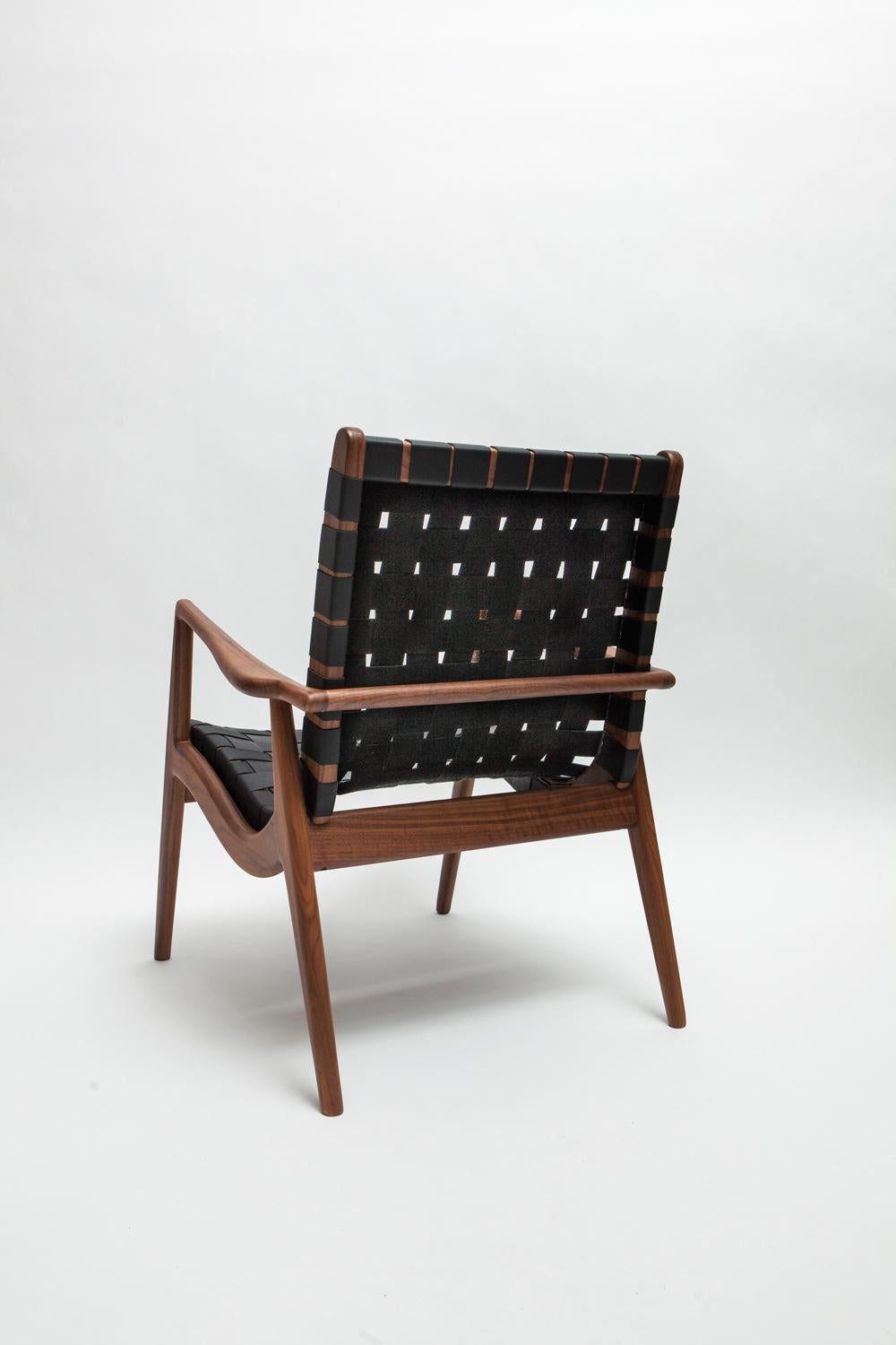 Américain Chaise longue en cuir tressé et cuir noir par Mel Smilow en vente