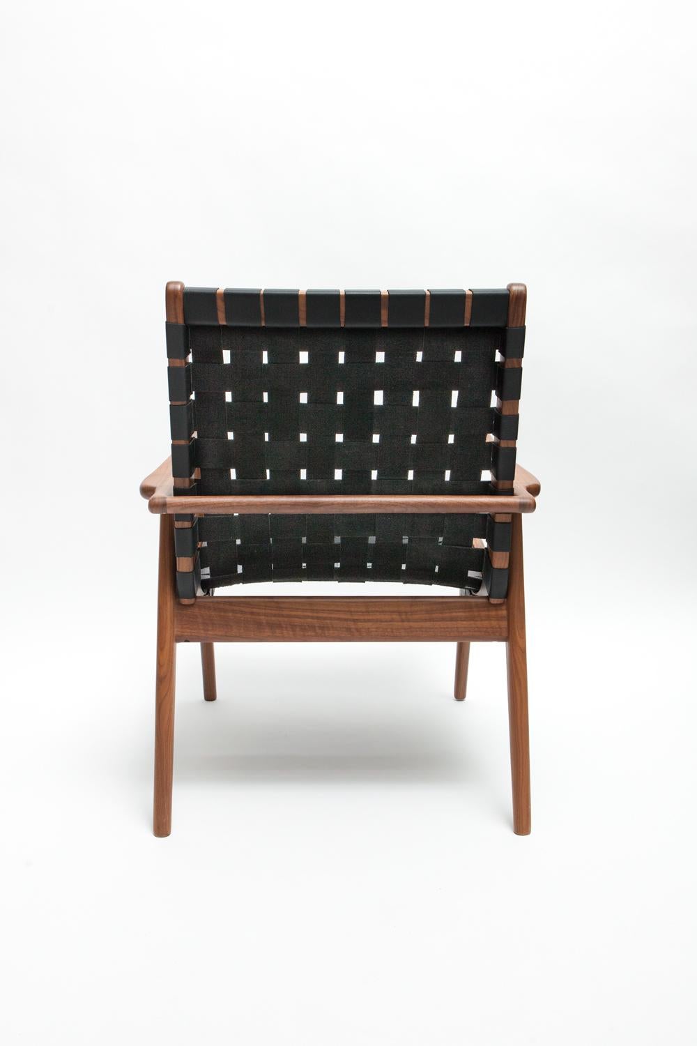Fait main Chaise longue en cuir tressé et cuir noir par Mel Smilow en vente