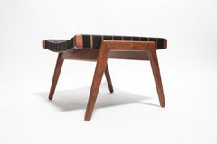 Woven Leather Ottoman in Walnut and Black Leather by Mel Smilow