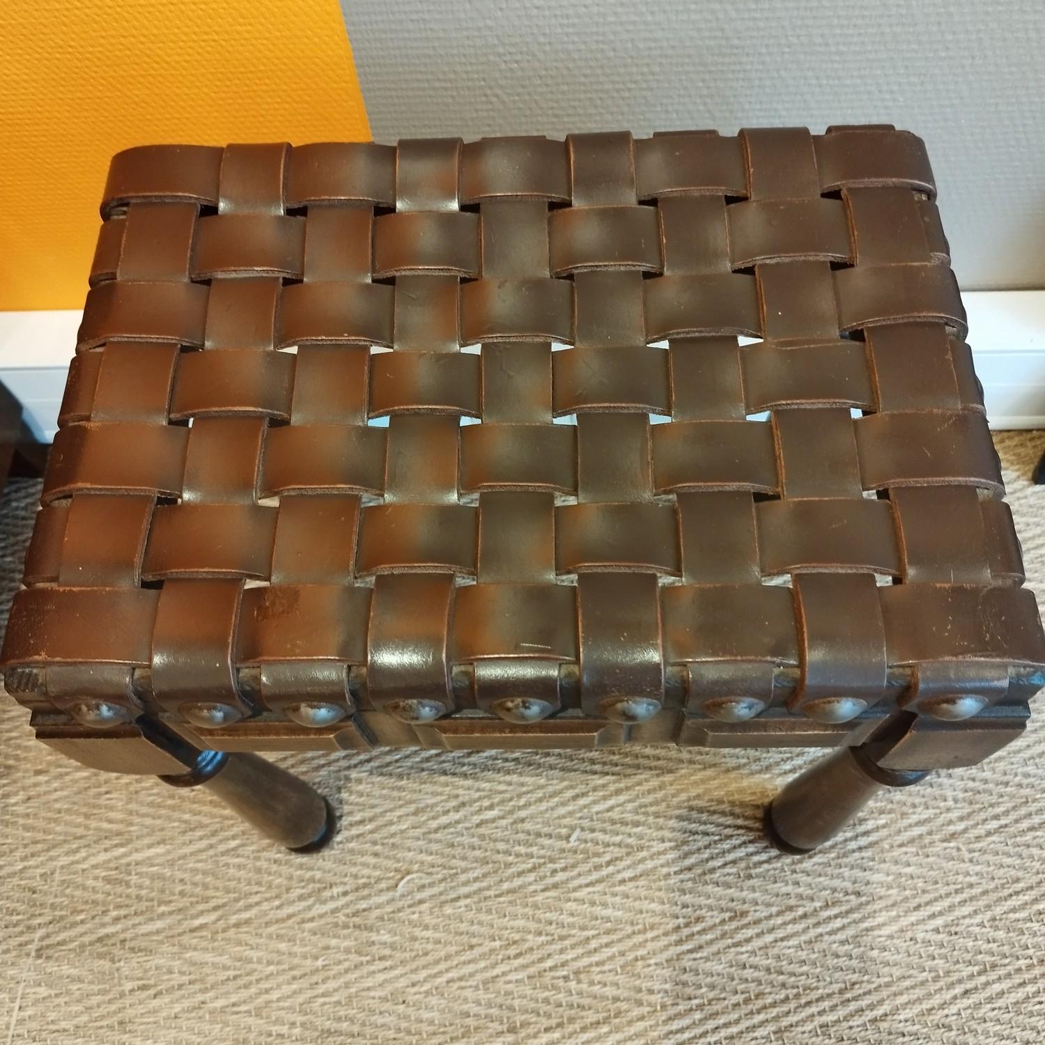 French Woven leather stool For Sale