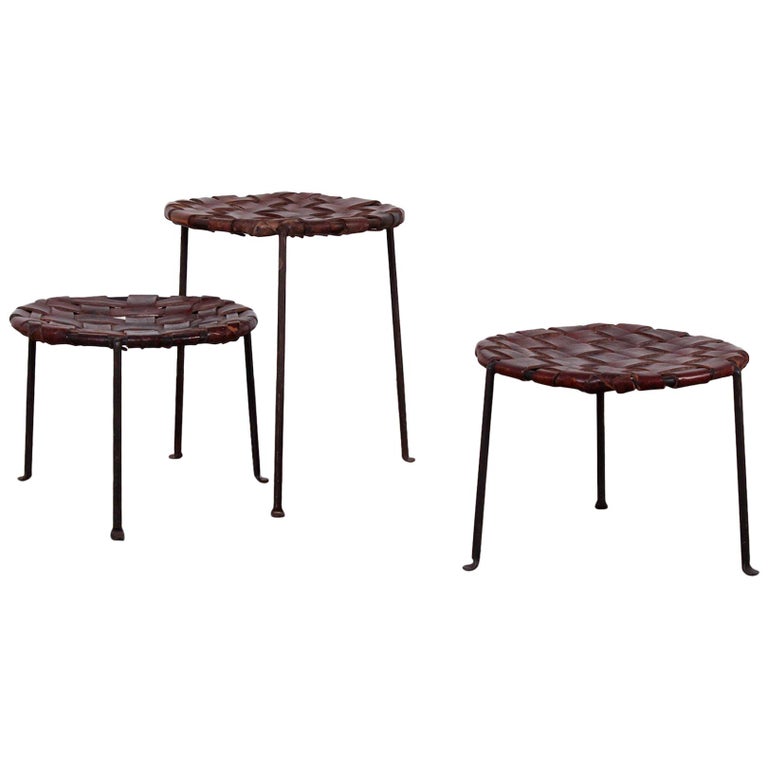 Woven Leather Stools By Lila Swift And Donald Monell For At 1stdibs Woven Leather Stools By Lila Swift And Donald Monell For