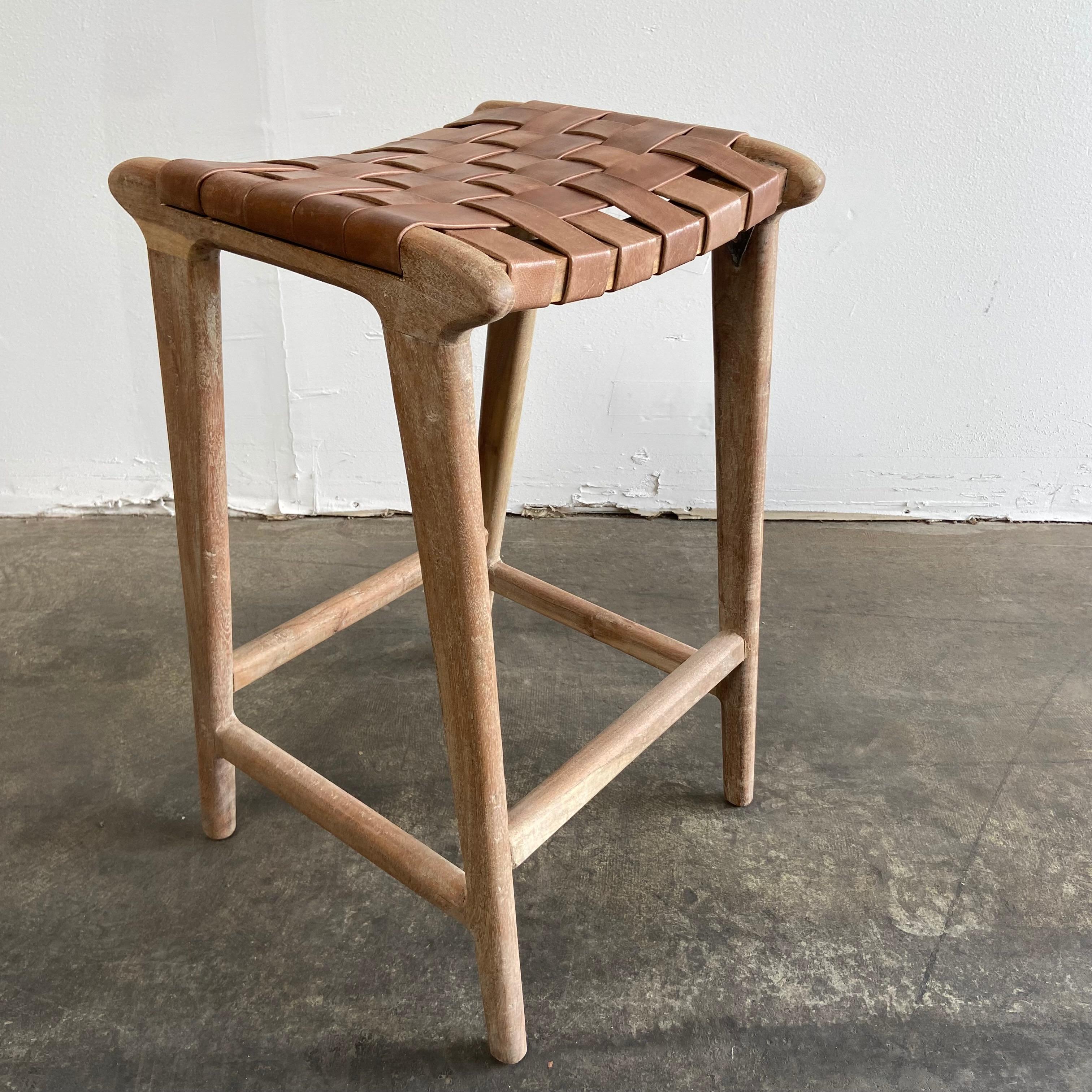 Woven Leather Strap Counter Stools In New Condition In Old Town Orange, CA