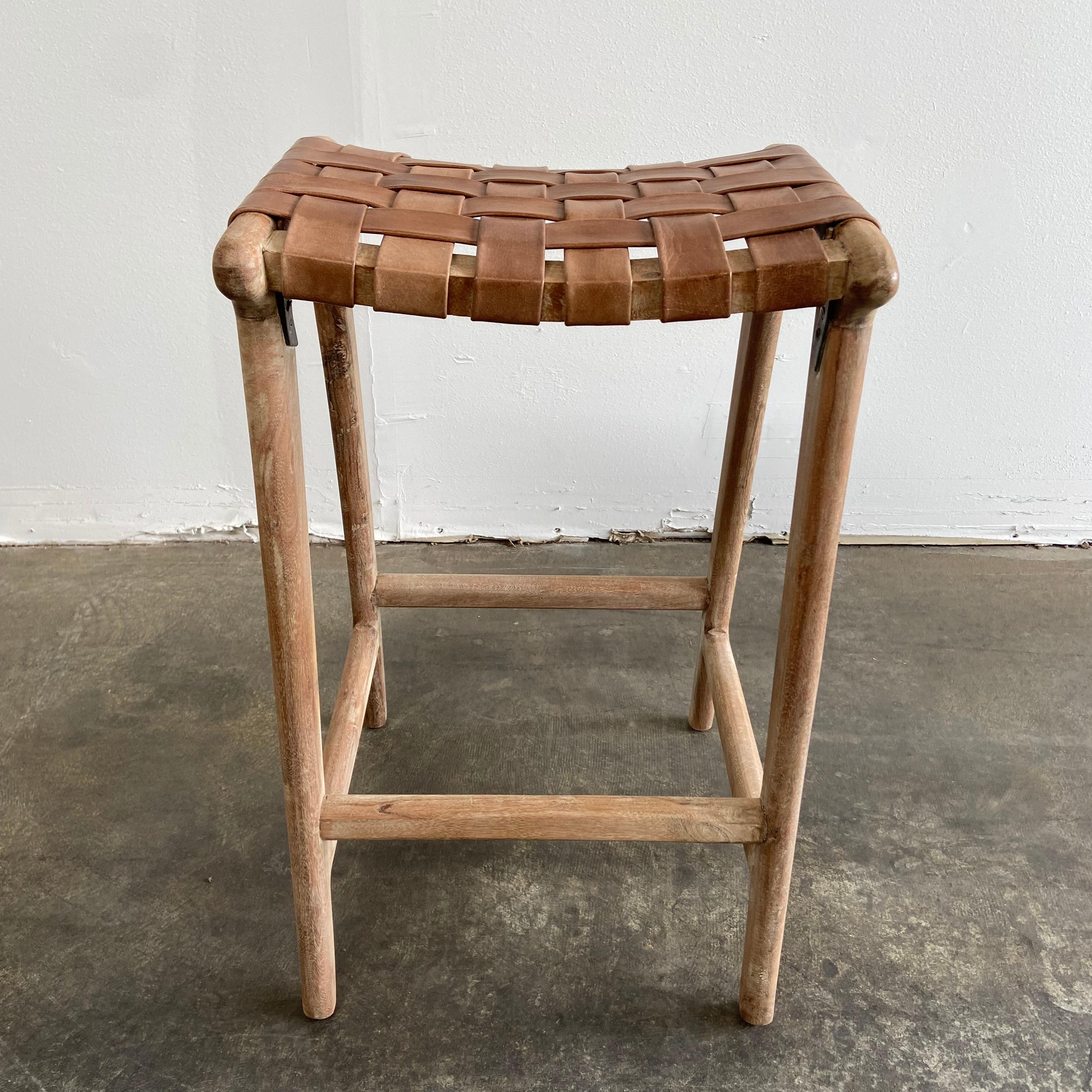 Contemporary Woven Leather Strap Counter Stools 