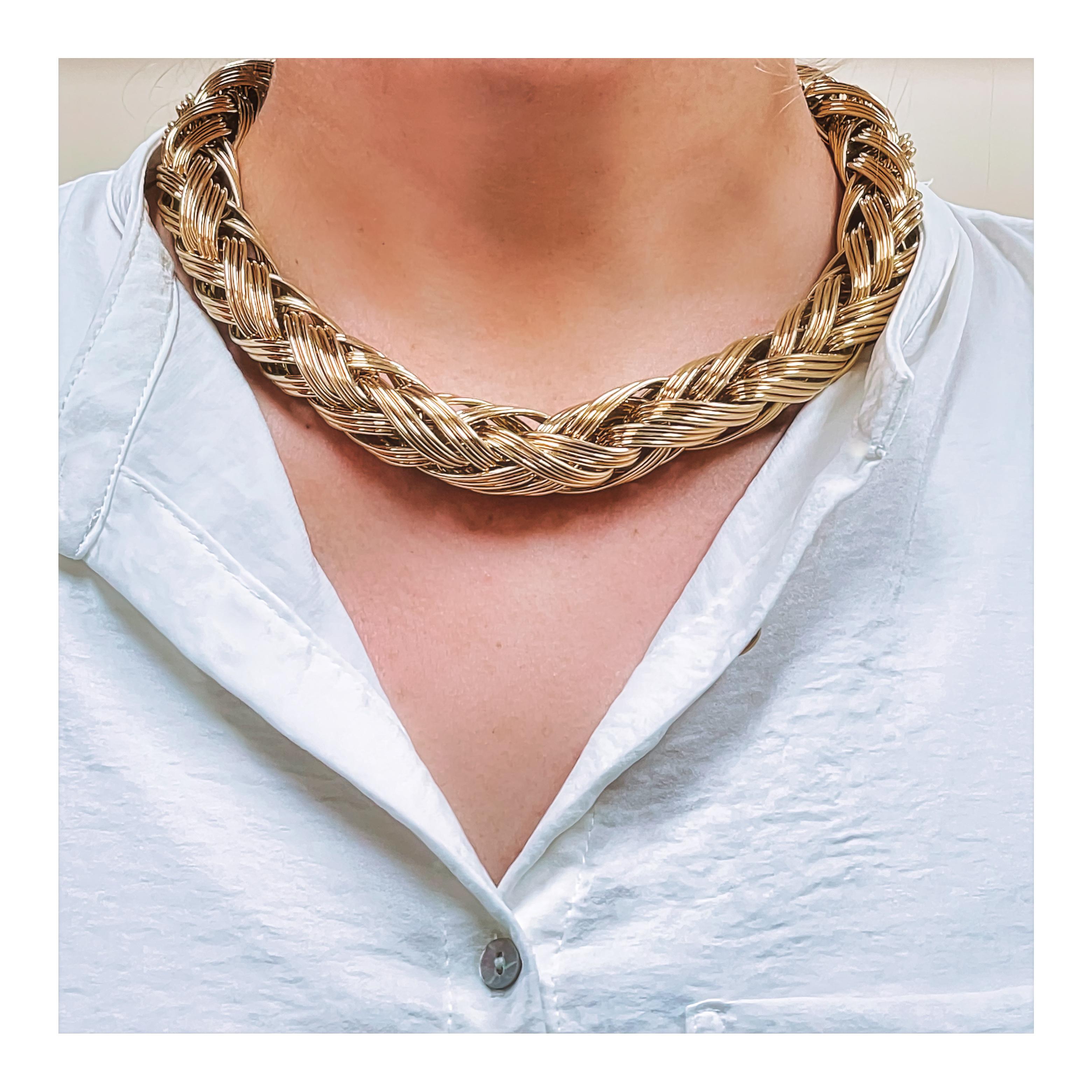 Women's Woven Link 18K Yellow Gold Necklace For Sale