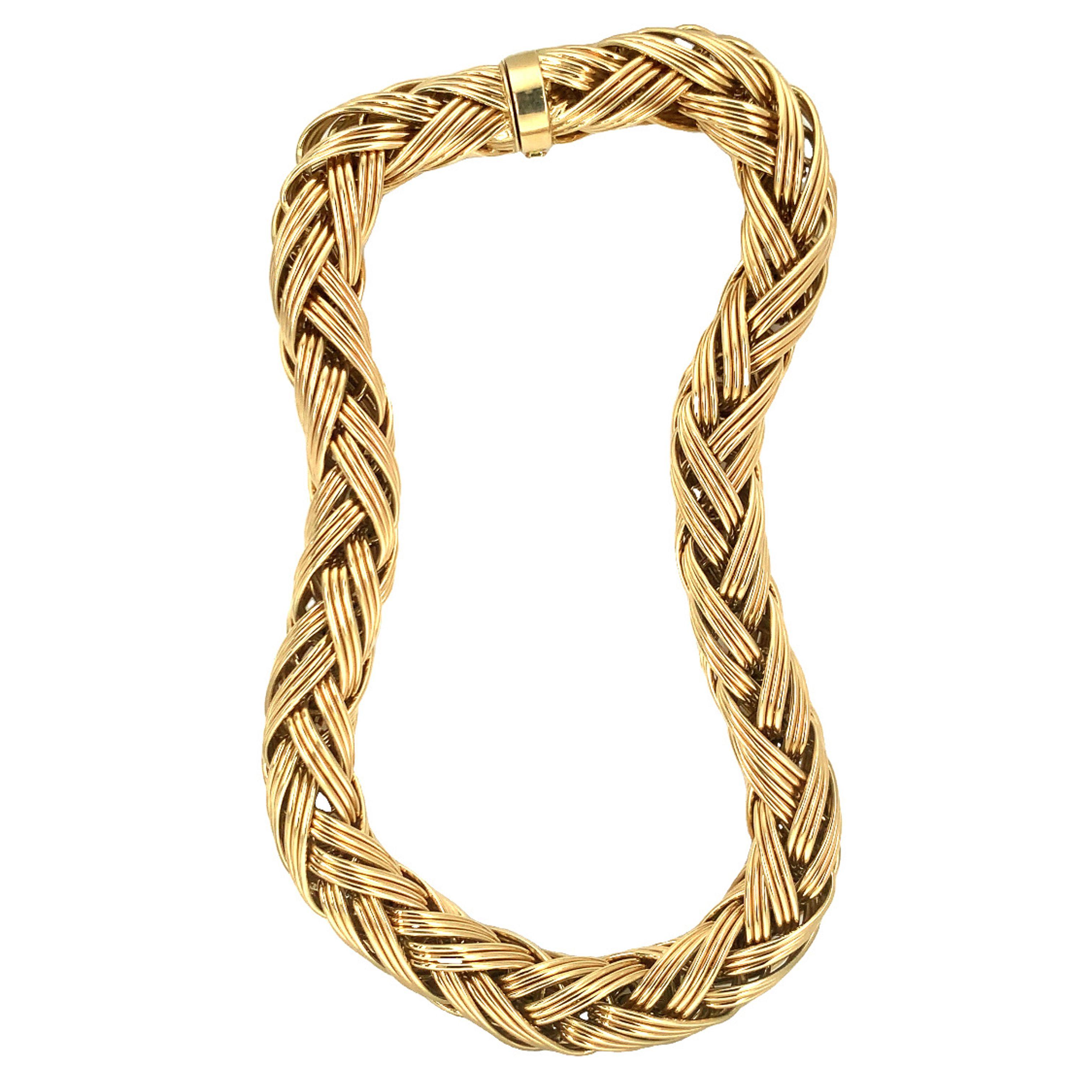 Woven Link 18K Yellow Gold Necklace For Sale 1