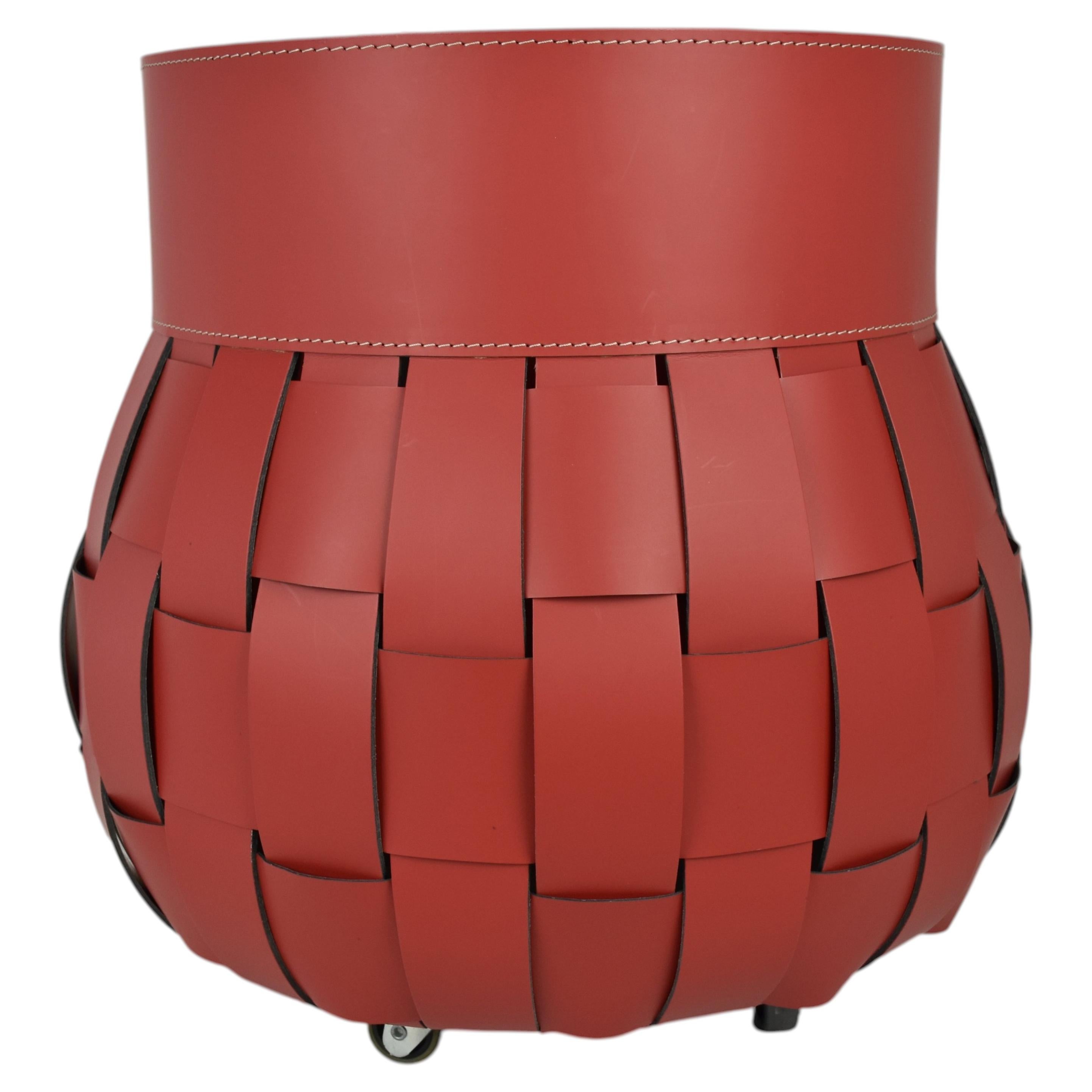 Woven Log Holder TRECCIO by Limac Design - Modern - Regenerated Leather For Sale