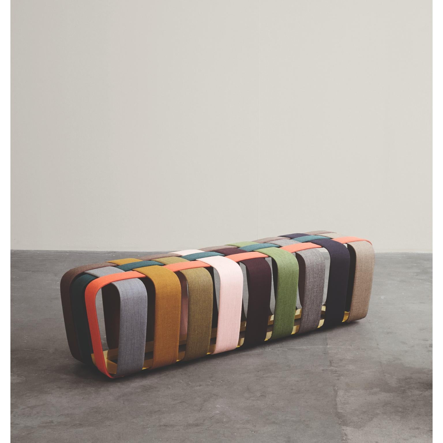 Woven Long Bench 190 by Max Lipsey
Dimensions: D 54 x W 190 x H 46 cm.
Materials: Steel, Kvadrat canvas, and fabric.

Custom with Kvadrat Canvas and RAL colors. Custom lengths in 20cm increments. Please contact us.

 Woven Bench is the result of a