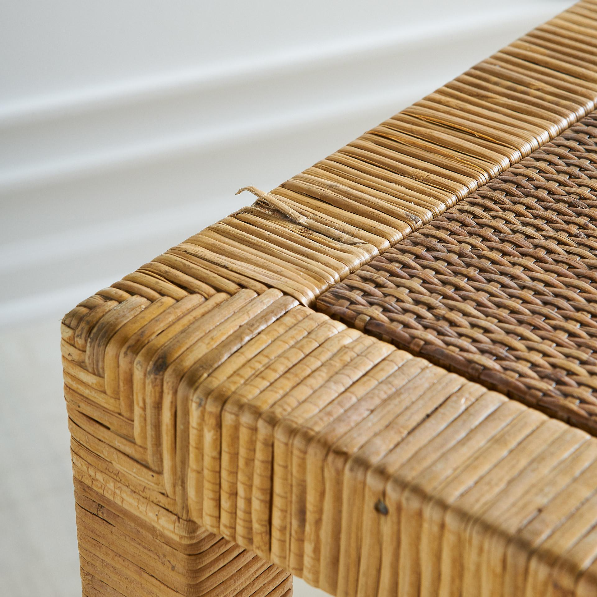Mid-Century Modern Woven Long Rattan Console Table